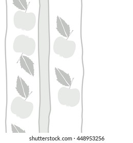 Seamless vertical pattern of fruits, doodles,  object, apples, leaves, stripes, spot, copy space. Hand drawn.