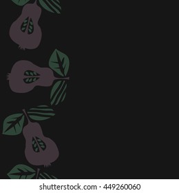 Seamless  vertical pattern of fruits, doodles,  object, pears, leaves, grains, hole, copy space. Hand drawn.