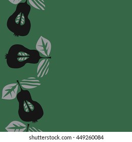 Seamless  vertical pattern of fruits, doodles,  object, pears, leaves, grains, hole, copy space. Hand drawn.
