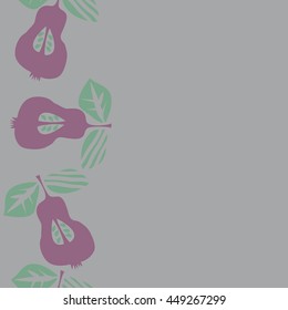 Seamless  vertical pattern of fruits, doodles,  object, pears, leaves, grains, hole, copy space. Hand drawn.