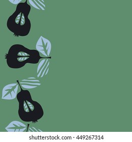 Seamless  vertical pattern of fruits, doodles,  object, pears, leaves, grains, hole, copy space. Hand drawn.