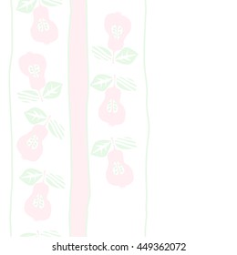 Seamless vertical  pattern of fruits, doodles,  object, pears, leaves, grains, hole,stripes, spot, copy space. Hand drawn.