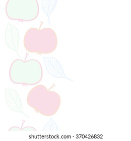 Seamless  vertical pattern of fruits, doodles,apples, leaves,half, copy space. Hand drawn.