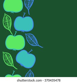 Seamless  vertical pattern of fruits, doodles,apples, leaves,half, copy space. Hand drawn.