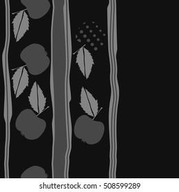 Seamless vertical pattern of fruits, halftone,stripes, copy space.