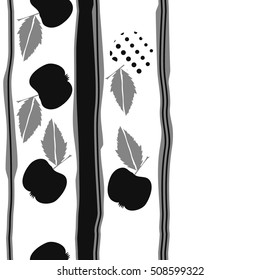 Seamless vertical pattern of fruits, halftone,stripes, copy space.