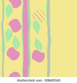 Seamless vertical pattern of fruits, halftone,stripes, copy space. 