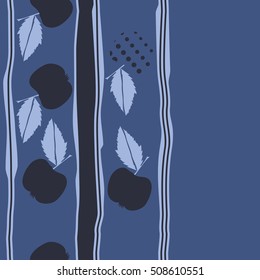 Seamless vertical pattern of fruits, halftone,stripes, copy space.