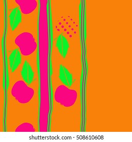 Seamless vertical pattern of fruits, halftone,stripes, copy space.