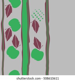 Seamless vertical pattern of fruits, halftone,stripes, copy space.