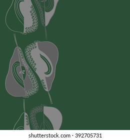 Seamless vertical pattern  of fruits motif, pears, doodles, hole, spots,spirals, copy space. Hand drawn.
