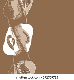 Seamless vertical pattern  of fruits motif, pears, doodles, hole, spots,spirals, copy space. Hand drawn.