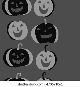 Seamless   vertical pattern of  Halloween, doodles,  object, pumpkin, smile, copy space. Hand drawn.