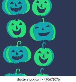 Seamless   vertical pattern of  Halloween, doodles,  object, pumpkin, smile, copy space. Hand drawn.