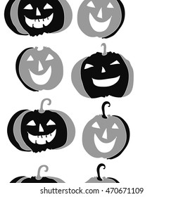 Seamless   vertical pattern of  Halloween, doodles,  object, pumpkin, smile, copy space. Hand drawn.