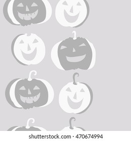 Seamless   vertical pattern of  Halloween, doodles,  object, pumpkin, smile, copy space. Hand drawn.