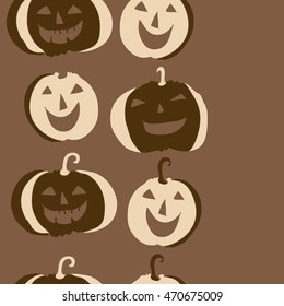 Seamless   vertical pattern of  Halloween, doodles,  object, pumpkin, smile, copy space. Hand drawn.