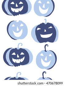 Seamless   vertical pattern of  Halloween, doodles,  object, pumpkin, smile, copy space. Hand drawn.