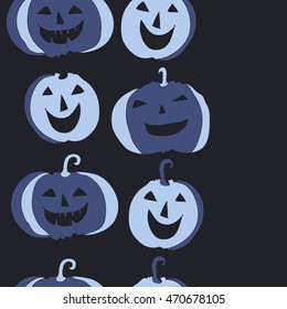 Seamless   vertical pattern of  Halloween, doodles,  object, pumpkin, smile, copy space. Hand drawn.