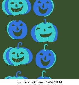 Seamless   vertical pattern of  Halloween, doodles,  object, pumpkin, smile, copy space. Hand drawn.