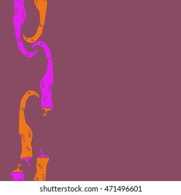 Seamless  vertical pattern with hot peppers,hole, harvest, object, vegetables, copy space . Hand drawn.