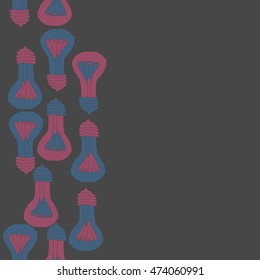 Seamless  vertical  pattern with  incandescent lamps , doodles,glass ,  thread, spot,  hole, copy space. Hand drawn.