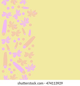 Seamless  vertical pattern with  kitchen herbs, doodles,  cinnamon,star anise, bell pepper,  hole,spots, copy space. Hand drawn.
