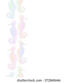 Seamless   vertical pattern  of  marine inhabitants, sea Horses,spirals, hole, spots, copy space. Hand drawn.