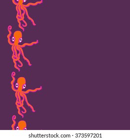 Seamless  vertical  pattern  of  marine inhabitants, octopuses, spots, copy space. Hand drawn.