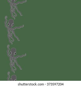 Seamless  vertical  pattern  of  marine inhabitants, octopuses, spots, copy space. Hand drawn.