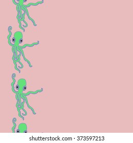 Seamless  vertical  pattern  of  marine inhabitants, octopuses, spots, copy space. Hand drawn.