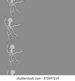 Seamless  vertical  pattern  of  marine inhabitants, octopuses, spots, copy space. Hand drawn.