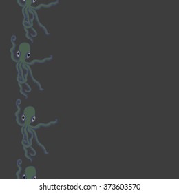 Seamless  vertical  pattern  of  marine inhabitants, octopuses, spots, copy space. Hand drawn.