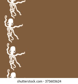 Seamless  vertical  pattern  of  marine inhabitants, octopuses, spots, copy space. Hand drawn.