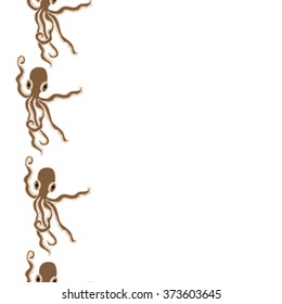 Seamless  vertical  pattern  of  marine inhabitants, octopuses, spots, copy space. Hand drawn.