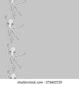 Seamless  vertical  pattern  of  marine inhabitants, octopuses, spots, copy space. Hand drawn.