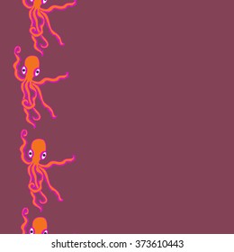 Seamless  vertical  pattern  of  marine inhabitants, octopuses, spots, copy space. Hand drawn.