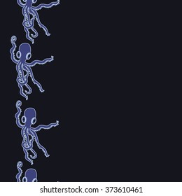 Seamless  vertical  pattern  of  marine inhabitants, octopuses, spots, copy space. Hand drawn.