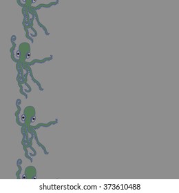 Seamless  vertical  pattern  of  marine inhabitants, octopuses, spots, copy space. Hand drawn.