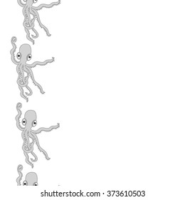 Seamless  vertical  pattern  of  marine inhabitants, octopuses, spots, copy space. Hand drawn.