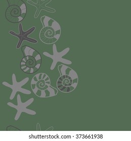 Seamless  vertical  pattern  of  marine inhabitants,shells, stars, spots,spirals, copy space. Hand drawn.