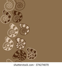 Seamless  vertical  pattern  of  marine inhabitants,shells,spots,spirals,hole,copy space. Hand drawn.