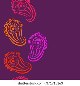 Seamless  vertical  pattern  of  oriental, doodles, waves, ellipses,copy space . Hand drawn.