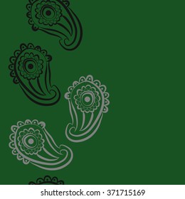 Seamless  vertical  pattern  of  oriental, doodles, waves, ellipses,copy space . Hand drawn.