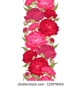 Seamless vertical pattern with peonies