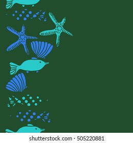 Seamless vertical pattern of sea theme, halftone.