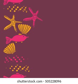 Seamless vertical pattern of sea theme, halftone.