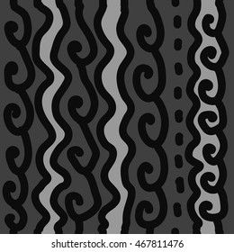 Seamless  vertical   pattern of stripes, doodles,  spirals, spot, hole, abstract  . Hand drawn.