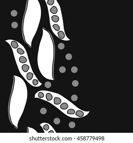 Seamless   vertical   pattern of  stylized floral motif, doodles,  spot, hole, peas, pods, ellipses, copy space . Hand drawn.