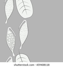 Seamless vertical   pattern of  stylized floral motif, doodles,  spot, stripes, leaves, fruits, copy space . Hand drawn.